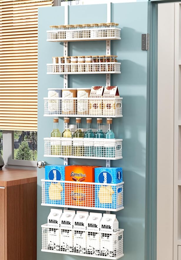 6-Tier Over The Door Pantry Organizer,Hanging Spice Rack,Grid Basket,White by Bunoxea