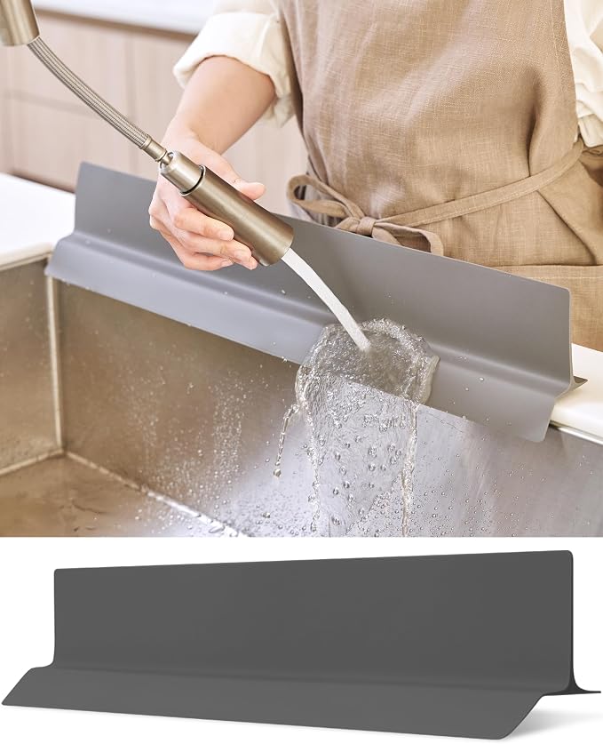 DEARCUS Kitchen Sink Splash Guard 23 Inch - Soft Silicone Water Shield Keeps Clothes & Countertops Dry, Strong Suction Non-Slip, No More Wet Sleeves or Sore Arms - Dishwasher Safe (Deep Gray) by DearCustomersDEARCUS