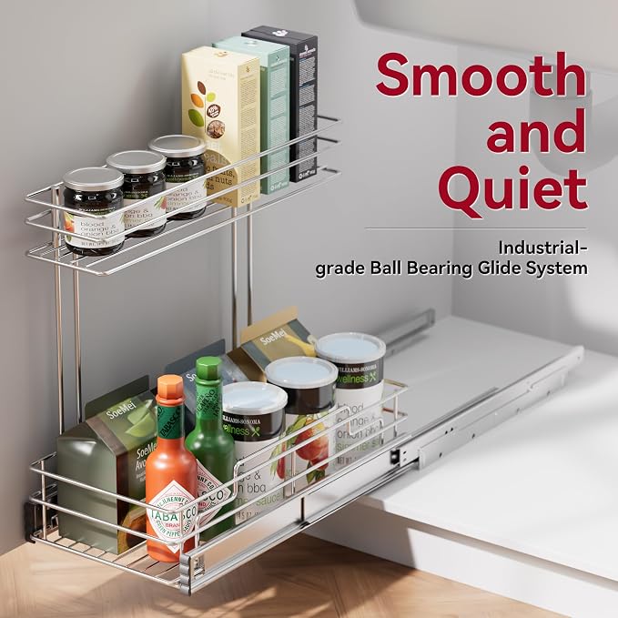 Under Sink Organizer 9" W X19 D, Pull Out Cabinet Organizer 2 Tier - Image 5