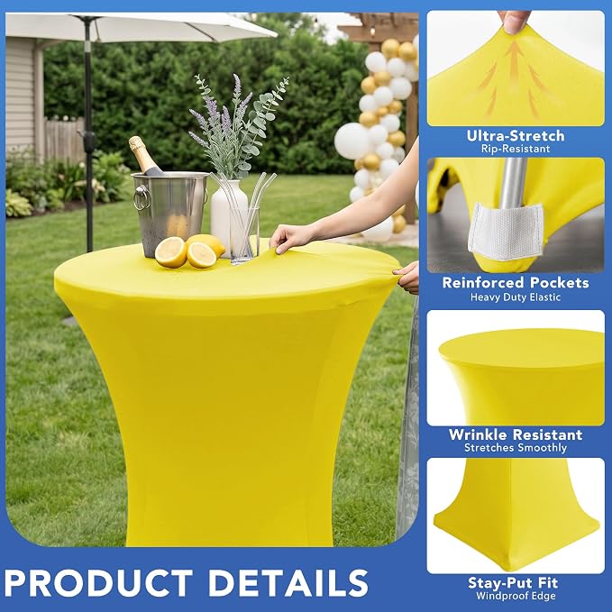Cocktail Table Covers-Spandex Round High Top Table Cloths Party Yellow - Image 2