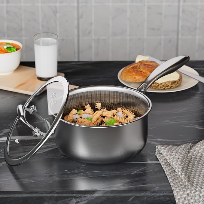 COOKER KING 3 Quart Stainless Steel Saucepan with Lid, Tri-Ply Ceramic Nonstick Pot, Metal Utensil Safe, Dishwasher & Oven Safe up to 900F, Induction Cookware for All Stovetops - Image 6