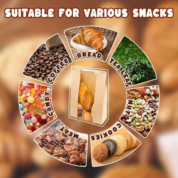 100 Pack Paper Bread Bags for Homemade, Sourdough Bread Bags with Clear Window Includes Tin Strip, Bakery Packaging Storage for Cookies Snack (13.7x8.2x3.5 inch) - Image 7