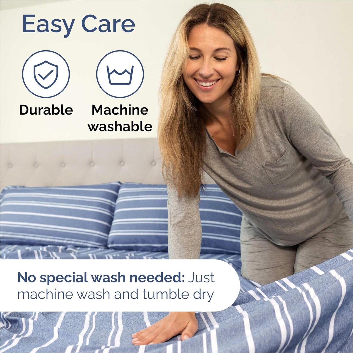 King Size 4 Piece Sheet Set - Comfy Breathable & Cooling Bed Sheets Set - Hotel Luxury Bedding for Women, Men, Kids, Teens, Boys & Girls - Deep Pockets, Soft, Wrinkle Free - Oeko-Tex - Blue Stripes 3