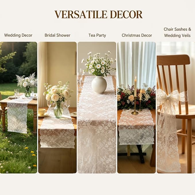 12 Pcs White Lace Table Runner 30x120 Inch Boho Lace Tablecloth - Image 7