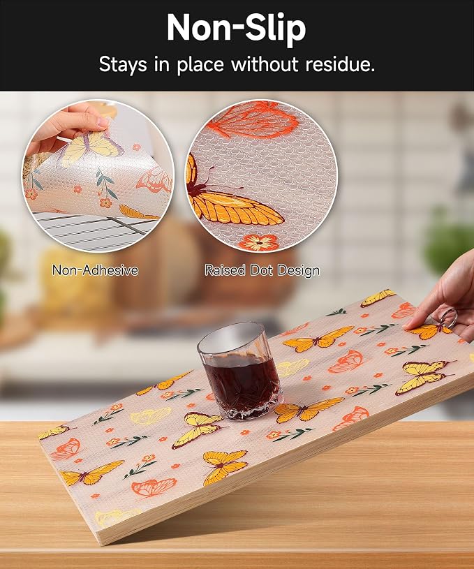 Cooyes Reusable Non-Adhesive Drawer and Shelf Liner for Kitchen Cabinets-Waterproof Shelf Paper, Easy to Cut and Install - Suitable for Dresser, Pantry, Cupboard(Colorful Butterfly, 17.5" W x 197" L) - Image 5