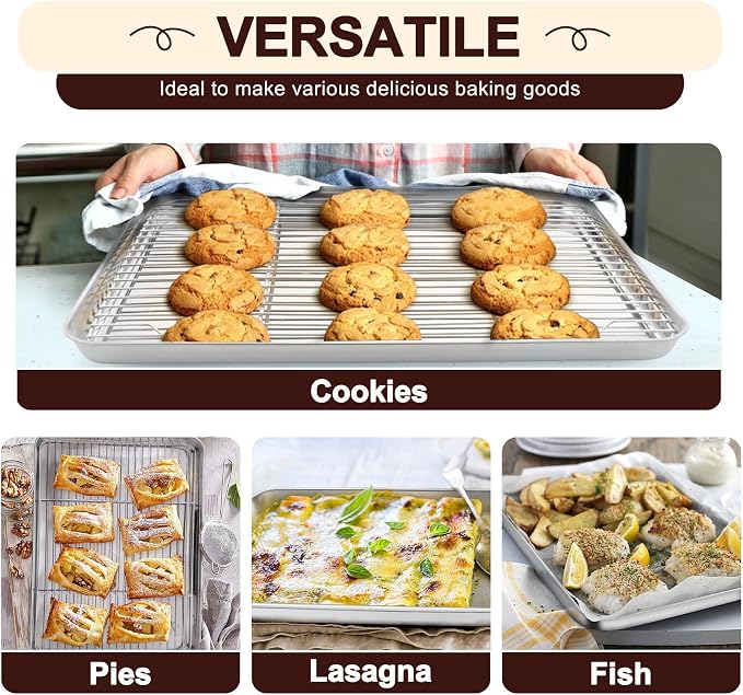 TeamFar Baking Sheet with Rack Set, 3 Pans + 3 Racks, 17.6/12.5/10.5 Inch | Stainless Steel Cookie Sheets Baking Pans Trays and Cooling Racks for Cooking, Non-Toxic & Heavy Duty, Dishwasher Safe - Image 6