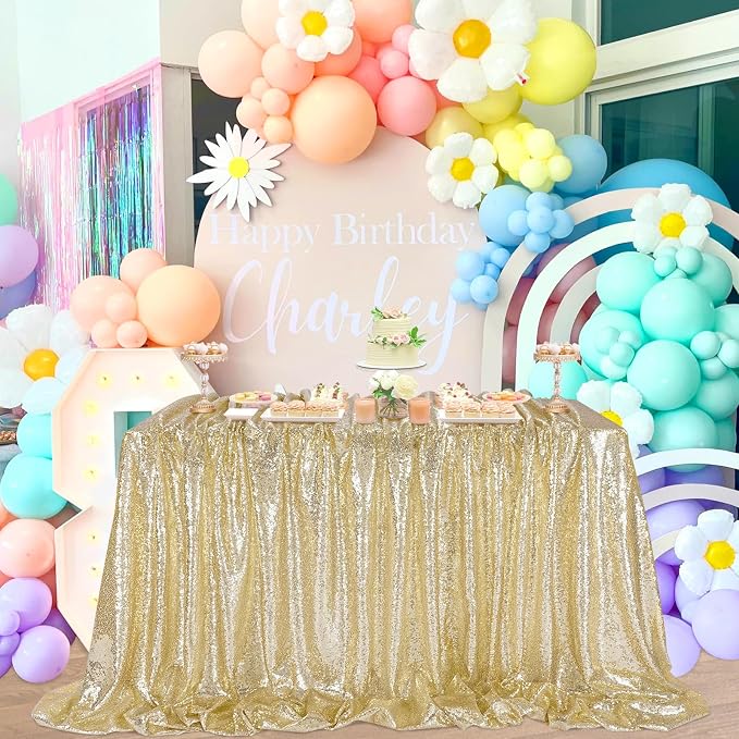 Light Gold Sequin Party Tablecloth Large Shimmer Table Overlay 90x132 Inch - Image 2