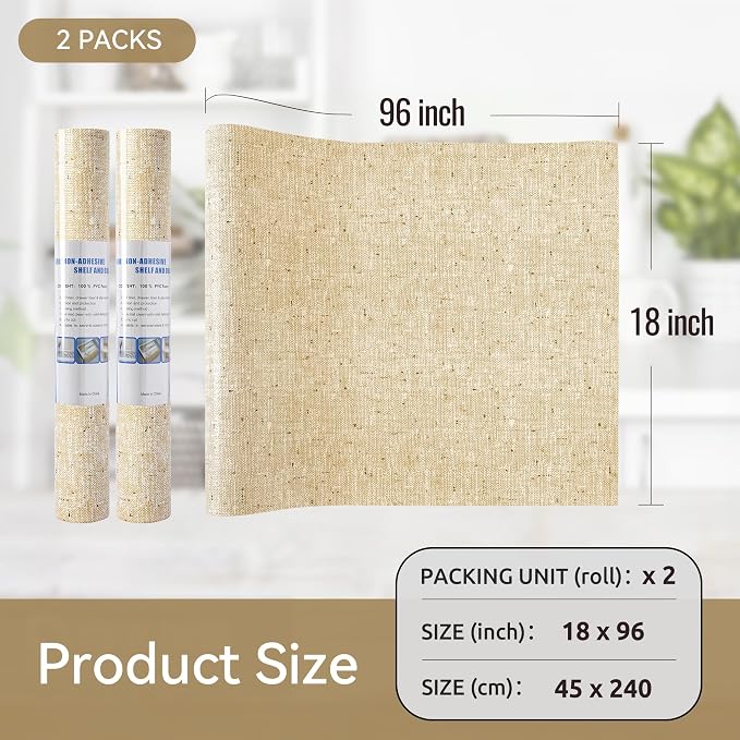 FIFTY FEET 18"x96" Non-Adhesive Shelf Liner for Kitchen Cabinets and Drawers, Washable Non-Slip PVC Cabinet Liner (Yellow)(2 Roll) - Image 5