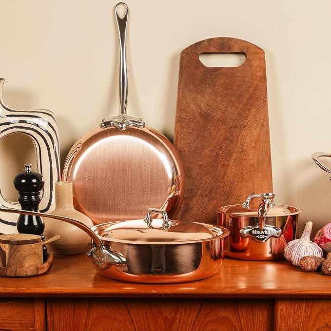 Mauviel M'Heritage 150 S 1.5mm Polished Copper & Stainless Steel Saute Pan With Lid and Cast Stainless Steel Handle, 5.9-qt, Made In France - Image 2
