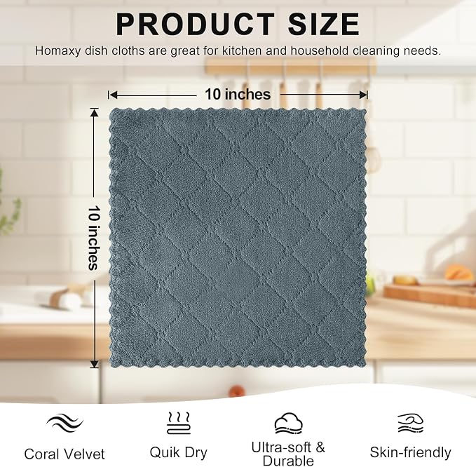 Homaxy Super Soft 16 Pack Coral Velvet Dish Cloths, 10" x 10", Dark Grey - Image 5