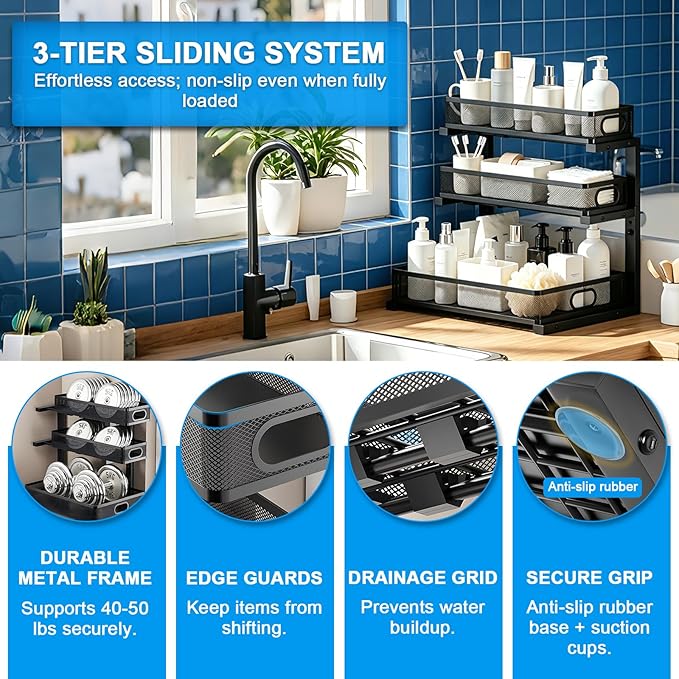 Thickened Meta 3-Tier Pull Out Under Sink Organizer 2 Pack - Image 7