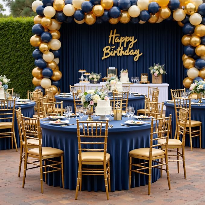 12 Pack Navy Blue Spandex Round Tablecloths for 72 inch Table, Wrinkle Free Stretchy 132inch Fitted 6FT Round Table Cloths Cover with Skirt for Wedding Party Dining Banquet Events - Image 9