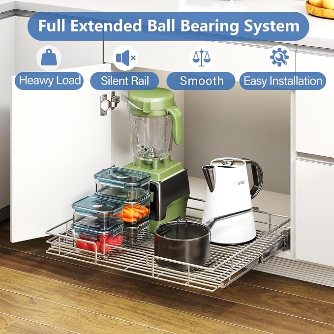 ROOMTEC Pull Out Cabinet Organizer, Cabinet Pull Out Shelves 30" W x 21½" D, Heavy Duty Cabinet Drawers Slide Out Kitchen Cabinet Organizers Storage Shelf - Image 2