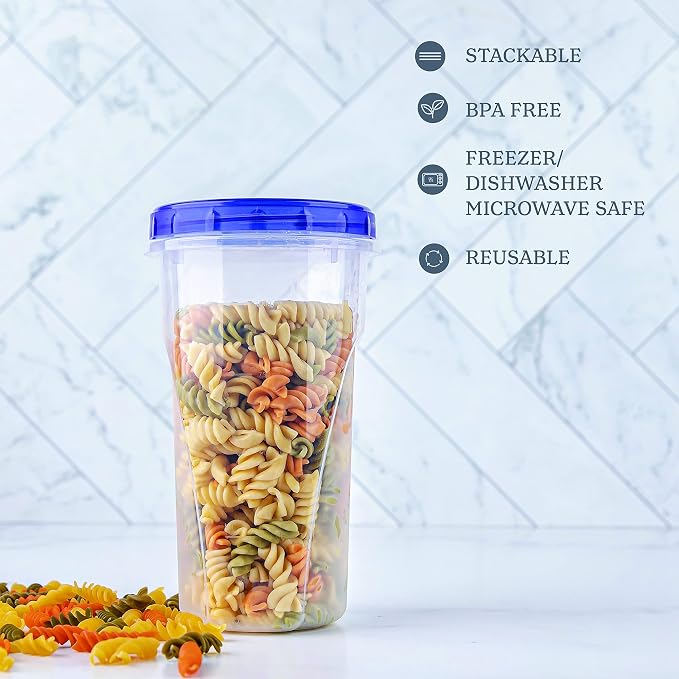 PLASTICPRO [48 oz 8 Pack] Twist Top Deli Containers Clear bottom With blue Top Twist on Lids Reusable, Stackable, Food Storage Freezer Container Pack of 8 - Image 3
