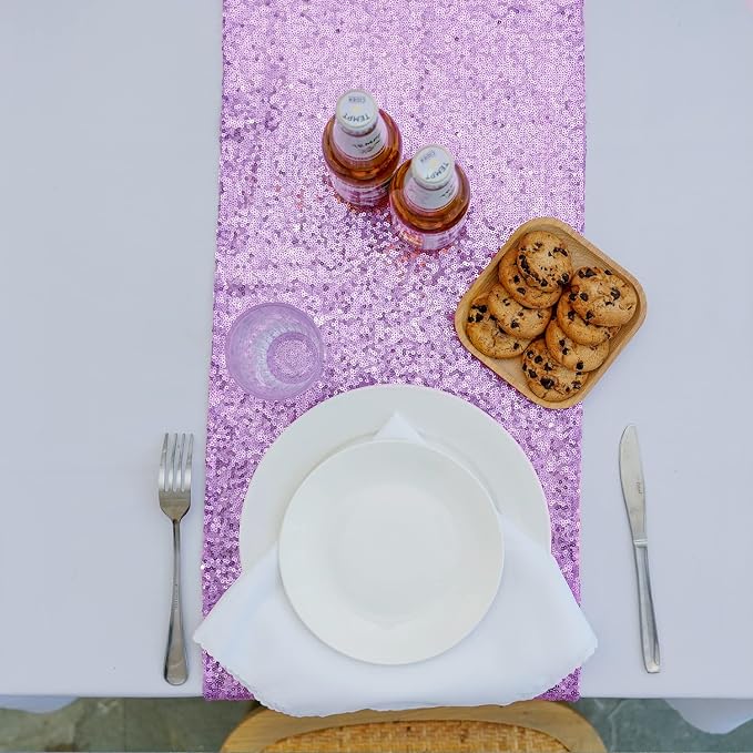 Lavender Sequin Table Runner 6 Pack, 12''x72 Glitter Table Runner - Image 4