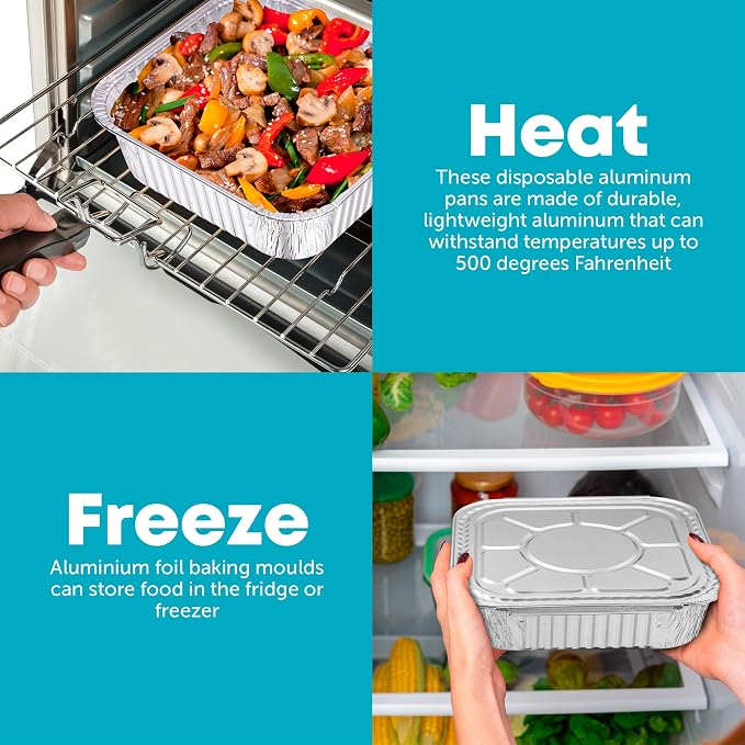 8x8 Disposable Aluminum Pans With Lids - 40 Pack Foil Pans For Cooking, Baking Cakes, Roasting & Homemade Breads - Disposable Food Containers With Foil Lids - Image 5