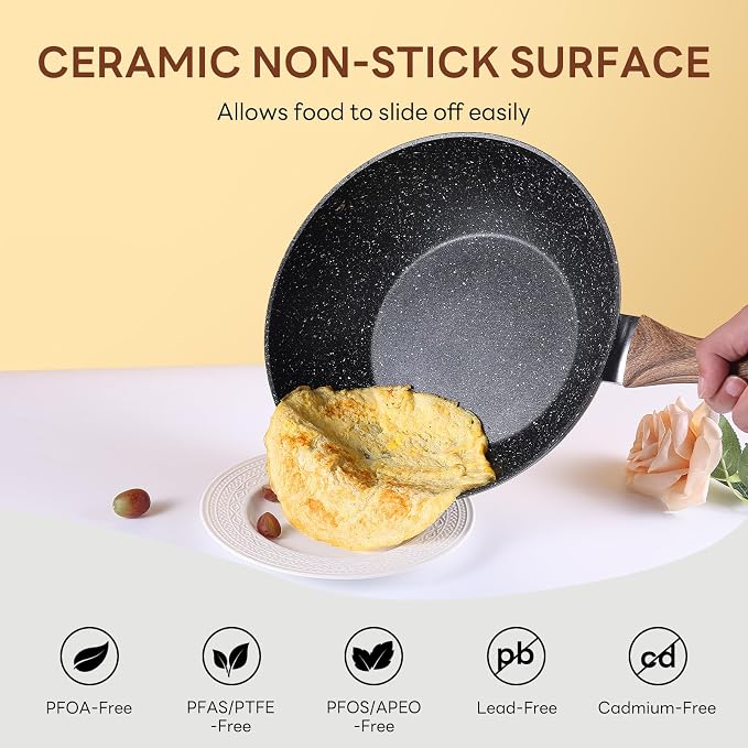 NEWBULIG 17-Piece Nonstick Cookware Set, Dishwasher Safe Non-Toxic Pots and Pans with Stay-Cool Handles, Induction Compatible Cookware, PFAS & PFOA-Free, Black - Image 4