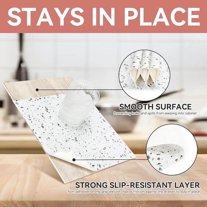 Shelf and Drawer Liner 12 Inch x 5 Feet Trimmable Terrazzo Speckled White - Image 3