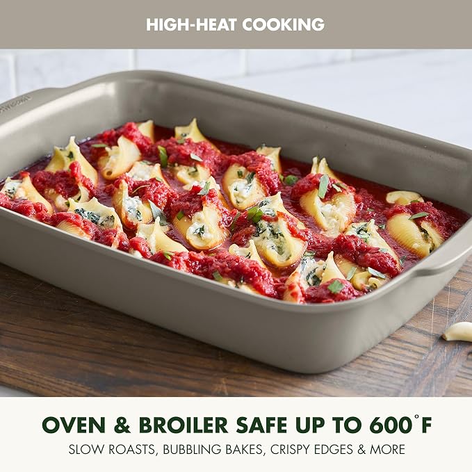 GreenPan Premiere Ovenware Healthy Ceramic Nonstick 13" x 9" Rectangular Baking Pan, PFAS-Free, Warp-Free Bakeware, Durable Quick Heating, Oven & Broiler Safe to 600F, Dishwasher Safe, Taupe - Image 7