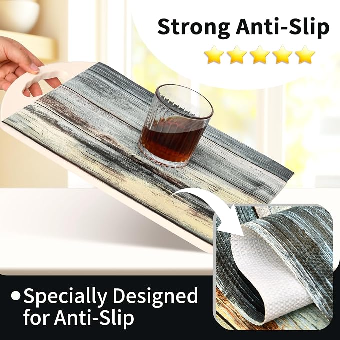 Shelf Liners for Kitchen Cabinets Non Adhesive Drawer Liner 17.5in x 20FT Blue Shiplap Quatrefoil Thickened Shelf Liner Strong Non-Slip Easy to Clean Tool Box Refrigerator with Knife and Tape Measure - Image 2