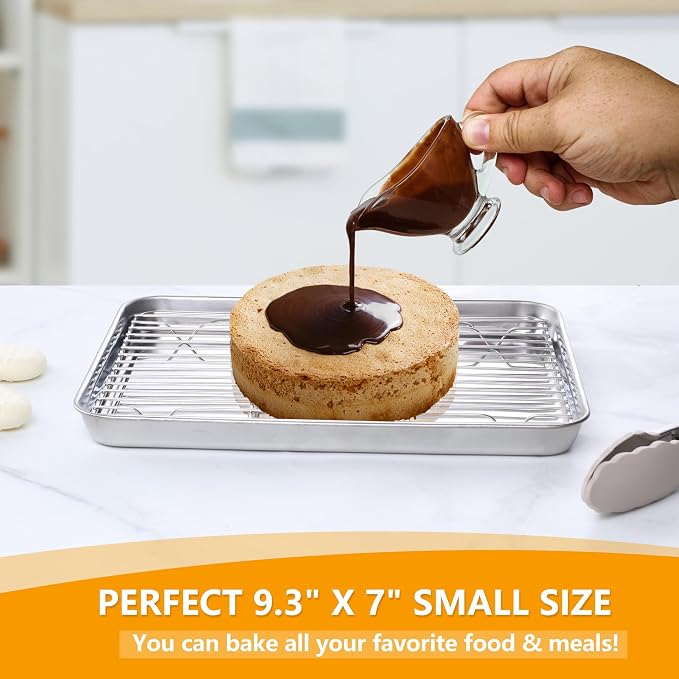 Homikit Mini Baking Sheet with Wire Rack for Toaster Oven (1 Pan+1 Rack) | 9x7 Inch Stainless Steel Baking Pan with Cooling Rack Set, Metal Cookie Sheets, Small Bacon Tray, Nonstick, Dishwasher Safe - Image 5