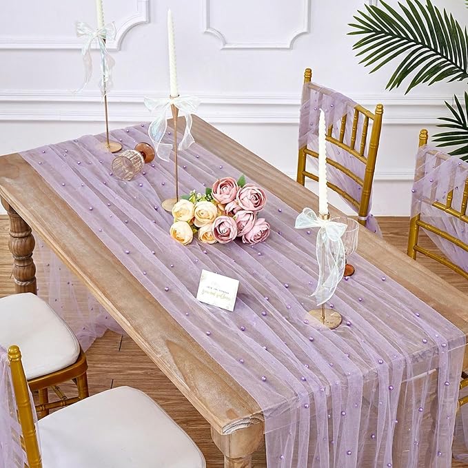 Sheer Gauze Pearl Table Runner Tulle Fabric 10ft Seasonal Dessert Chiffon - Image 4