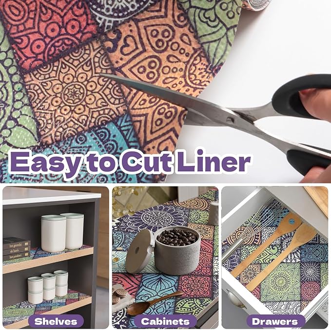 Quttisay Boho Kitchen Shelf Liner Non Adhesive Drawer Liners 12in x 10ft - Image 4