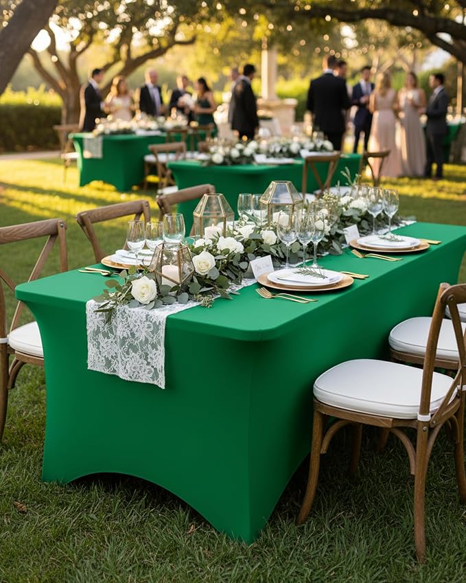 Fixwal 2 Pack 6FT Green Tablecloth Rectangle Spandex Fitted Table Cover - Image 2