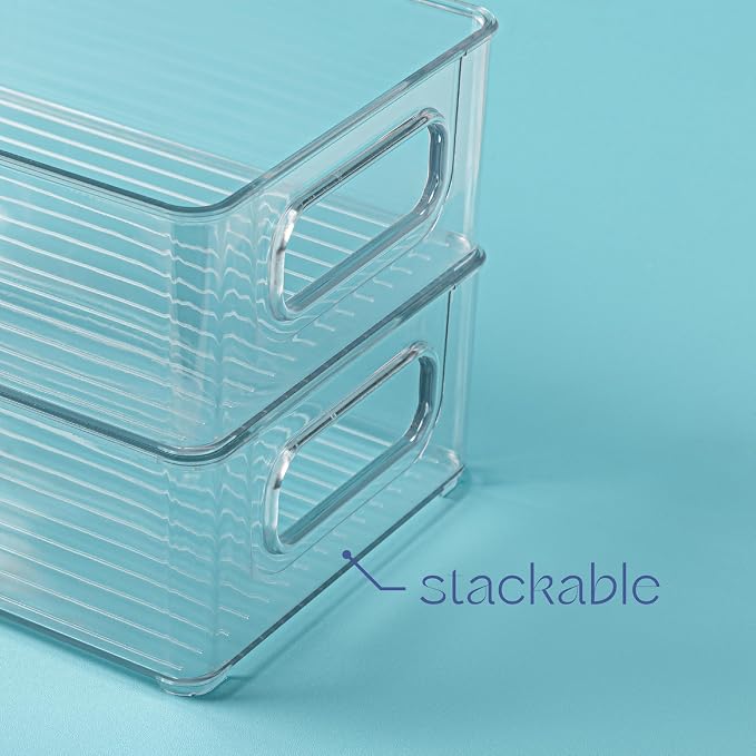 Plastic Food Storage 6 Pack Clear Container Bin with Handles for Organizing Kitchen, Pantry, Refrigerator, Freezer, Pantry, Cabinet, Closet, Bathroom. Stackable 10”x6”x3” - Image 4