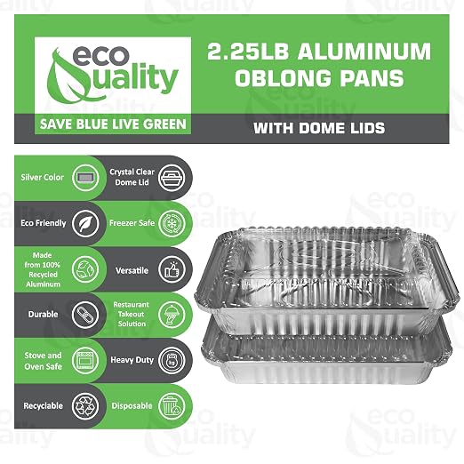 [300 Pack] 2.5LB Oblong Take Out Foil Baking Pans with Dome Lids Shallow - 788 Aluminum Pan for Baking, Roasting, Potluck, Reheating, Catering, Party, BBQ, Baking by EcoQuality - Image 2