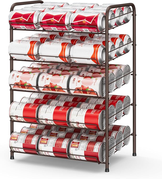 Can Rack Organizer Soda Can Storage Drink Holder for Pantry, Rustic Brown | 17*11*25 in, Metal, 5 Tier, Holds Up to 60 Cans, Tilt Design, Freestanding, Soda Can Dispenser, for Kitchen/Pantry/Cabinet by Vrisa