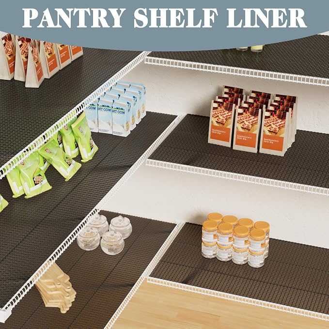 FLPMIX Wire Shelf Liner 16 inch Wide, Thick Pantry Shelf Liner, Standard Size (16 by 197 Inch, Transparent Grey), Easy to Cut, Waterproof Plastic Cabinets Drawer Liner - Image 2
