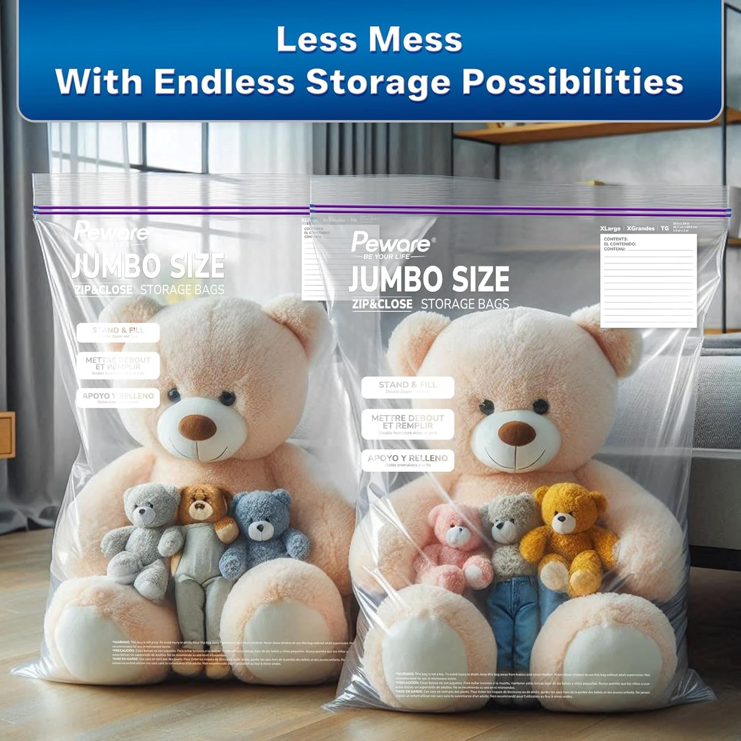 Large Storage Bags, 24"x32" Jumbo Plastic Bag, BPA Free, 20 Gallon 3XL Zipper Lock Baggies for Clothes Pillow Travel Moving - 30 Mega Bags