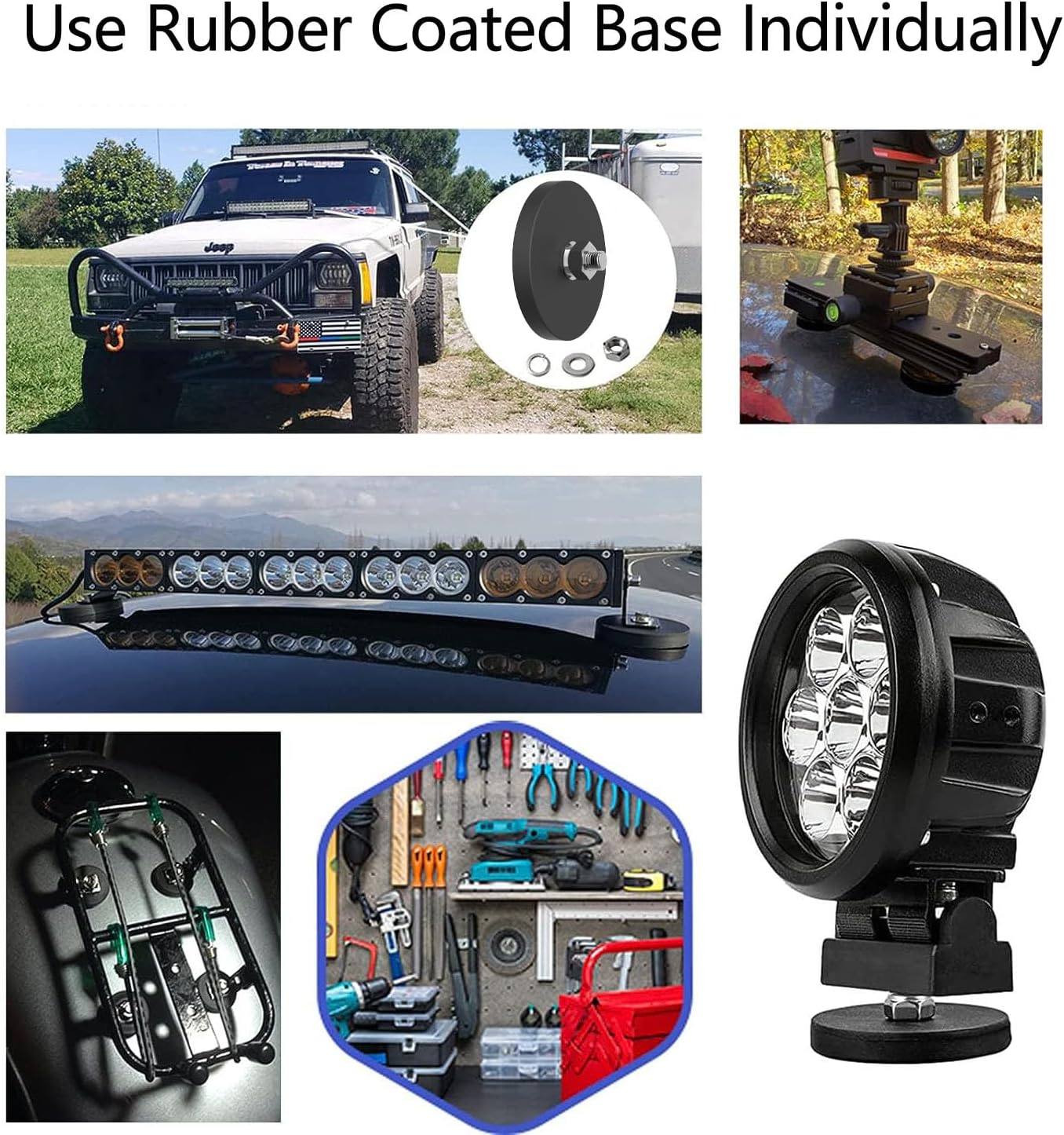 Heavy Duty Jumbo Pack Magnetic Hooks, Anti-Slide Magnet Garage Hanger, Garage Hook, Super Strong Magnetic Mounting for Garden Tools, Hose, Power Drill, Steel Pegboard, Workshop (8 Pack)