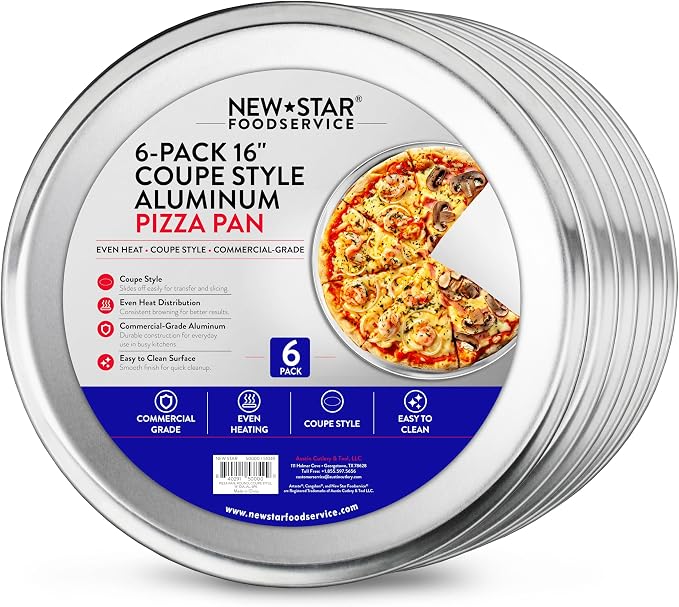 New Star Foodservice Restaurant-Grade Aluminum Pizza Pan, Baking Tray, Coupe Style, 16-Inch, Pack of 6 by NewStarFoodservice