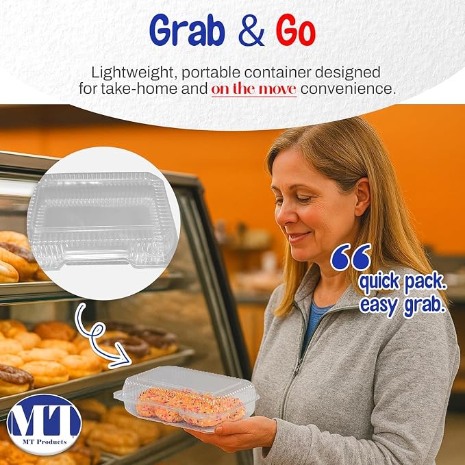 MT Products Plastic Pastry Containers – 9.38" x 6.75" x 2.62" Clamshell Food To Go Containers for Salad, Cookies & Desserts (Pack of 350) – Made in USA - Image 3