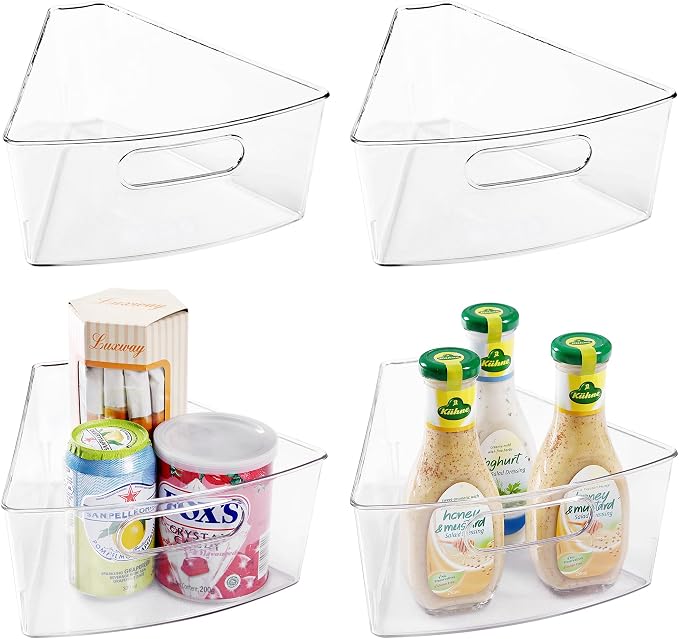 Oubonun Lazy Susan Cabinet Organizer Bins for Kitchen 4 Pack, 1/8 Wedge | For 32 4" Deep Wedge Bins with Handles and Matte Non-Slip Bottoms, Pantry Items Organized, Food Safe BAP-Free Plastic by Oubonun