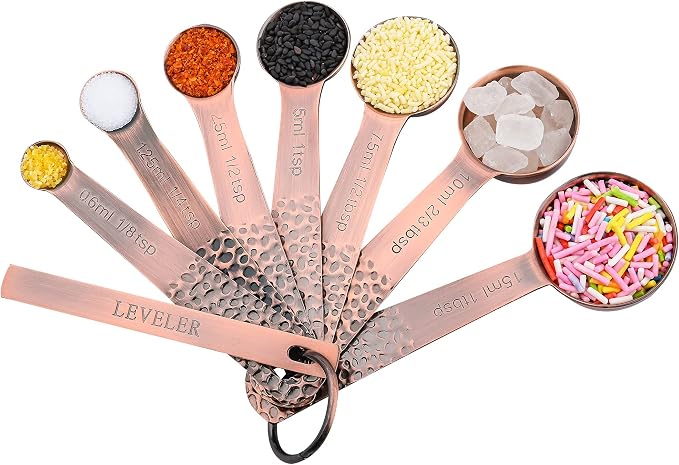 Measuring Cups and Spoons Set 14, Copper Measuring Cups and Spoons Set for Dry & Liquid, Metric & US Stainless Steel 6 Measure Cups and 7 Spoons Set w/Leveler for Kitchen & Baking - Image 3