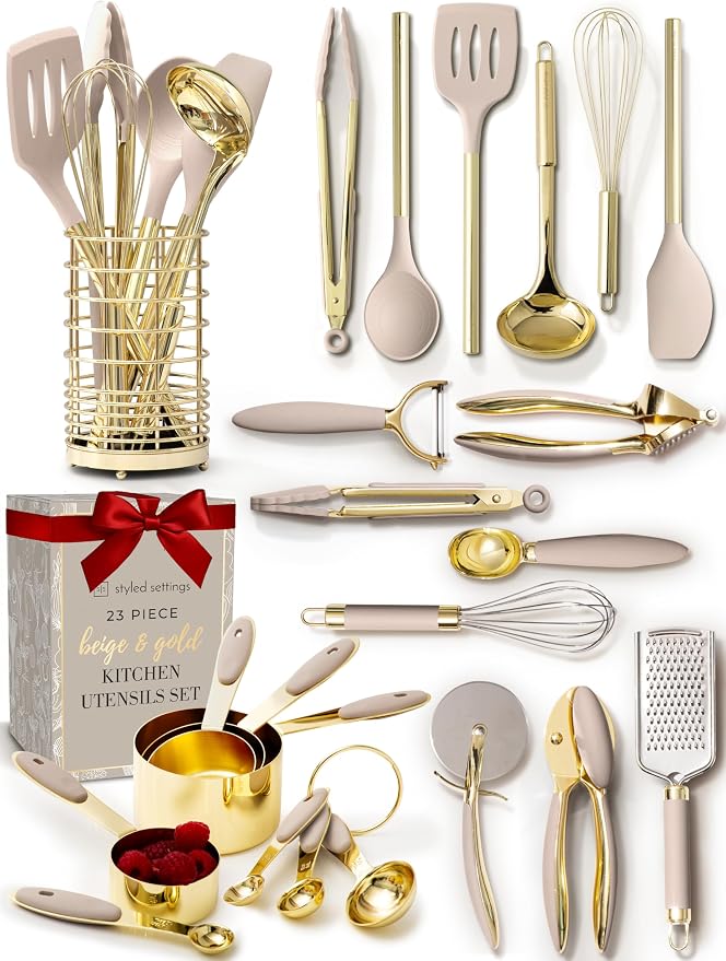 Styled Settings Beige and Gold Utensils Set, 23-Piece by STYLEDSETTINGS