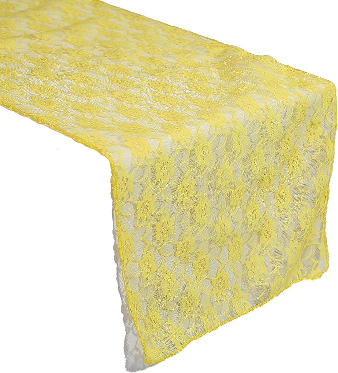 VDS Pack of 15 Floral Lace Table Runners Centerpiece Cloth Linen for Wedding Bithday Graduation Engagement Ceremony Events Party Banquets Table Decoration (12x108 inch) (Yellow) - Image 2
