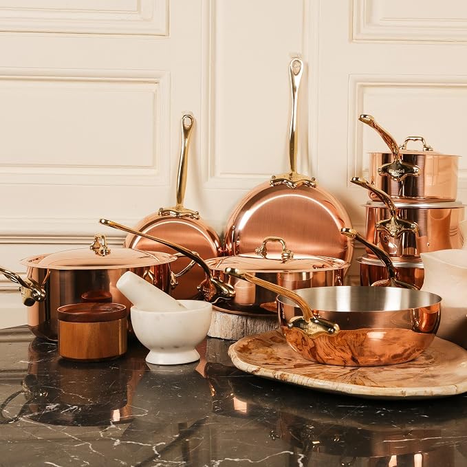 Mauviel M'Heritage 150 B 1.5mm Polished Copper & Stainless Steel Saute Pan With Lid, And Brass Handle, 1.9-qt, Made in France - Image 3