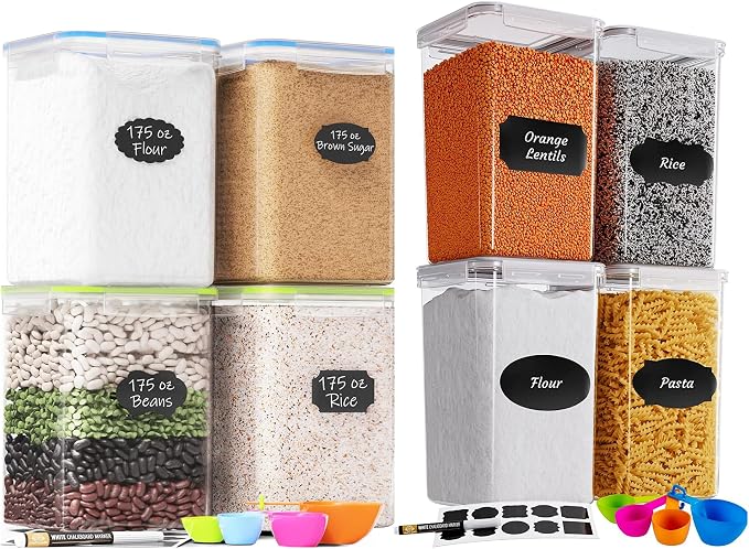 Chef's Path Extra Large Food Storage Containers (8 Pack) with Lids Airtight for Flour Sugar & Rice - Airtight Kitchen & Pantry Organization for Bulk Food Storage - with Markers Labels & Measuring Cups by ChefsPath