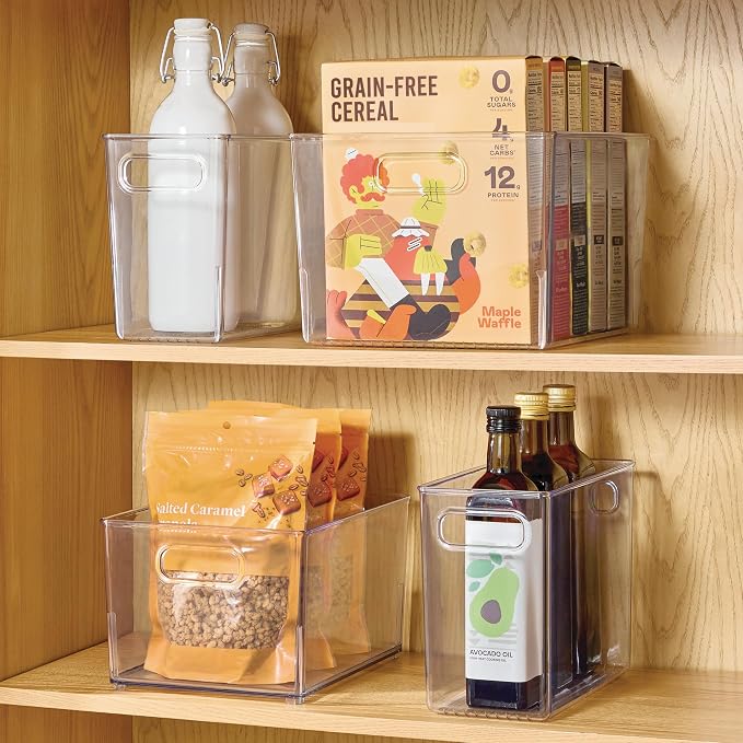iDesign Tall Plastic Storage Bin with Handles, Set of 4, Clear - Image 3