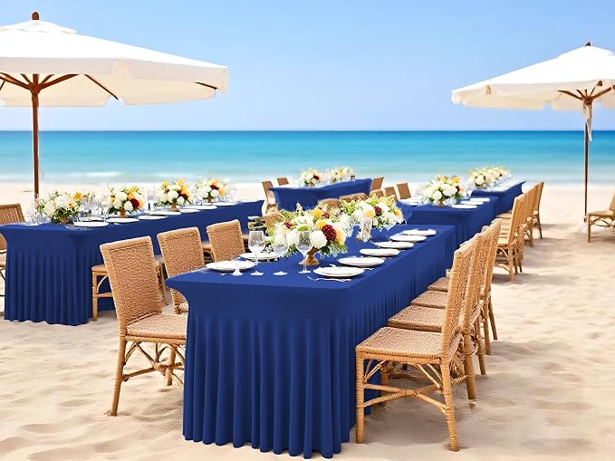 2 Packs Navy Blue Spandex Table Clothes for 6 Ft Tables - Image 5