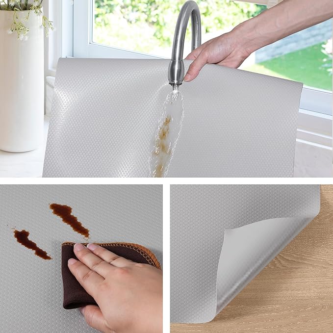 Kitchen Shelf Liner Non Adhensive,Cabinet Drawer Mat Gray 17.5"× 236.2" - Image 3