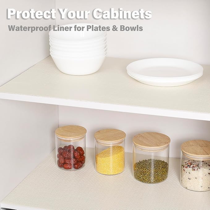 Shelf and Drawer Liners for Kitchen Cabinet,Non-Adhesive Cabinet Liners for Shelves,Non Slip Cupboard Liner Strong Grip Mats Protect Dresser,Shelf Paper-Off-White 17.5IN x 20FT - Image 3
