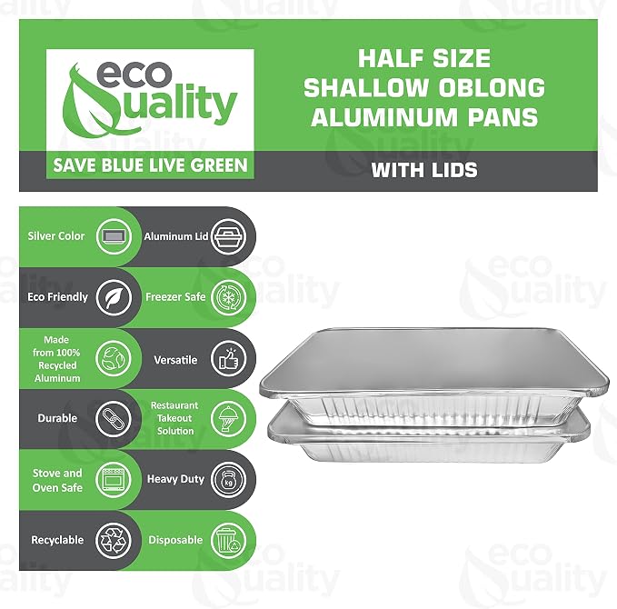 Aluminum Pans 9x13 Disposable Foil Pans Half Size Aluminum Trays with Lids Heavy Duty Steam Table Shallow - Tin Foil Pans, Bakeware, Lasagna Pans, Roasting, Food Storing, Catering, Cake, Oven Pan (20) - Image 2