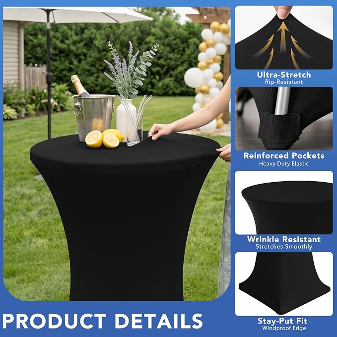 Cocktail Table Covers-Black Spandex Round High Top Table Cloths Party - Image 2