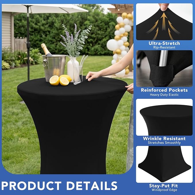 Cocktail Table Covers-Black Spandex Round High Top Table Cloths Party - Image 2