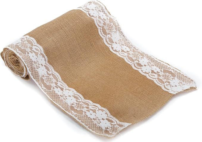 MDS 15 PCS 100% Natural Burlap Table Runners 12" x 108" with Lace, Rustic Farmhouse Country Vintage Boho Jute Runner for Wedding Reception Birthday Party Home Kitchen Dining Coffee Table Decoration - Image 2